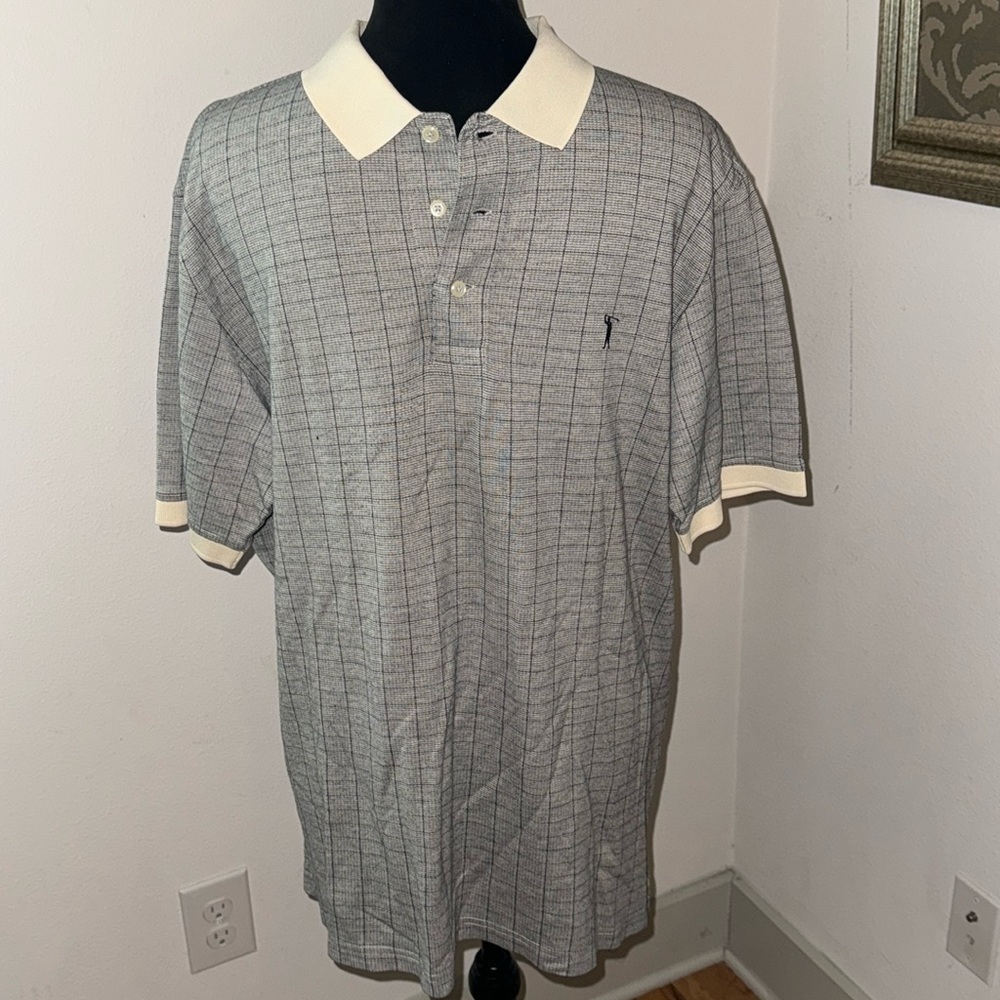 Daniel Cremieux Golf Classic Fit 100% cotton plaid ivory gray Sz L